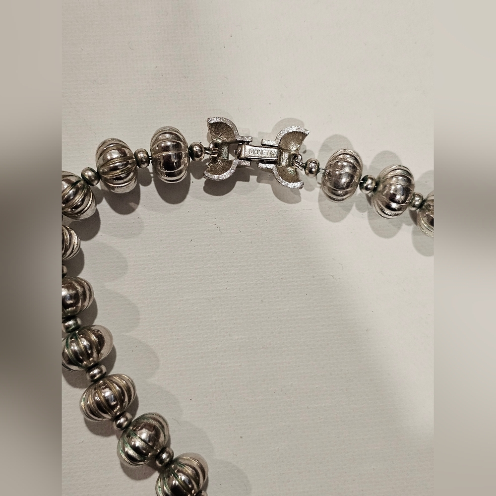 Vintage Monet Silver Beaded Necklace - Picture 2 of 2
